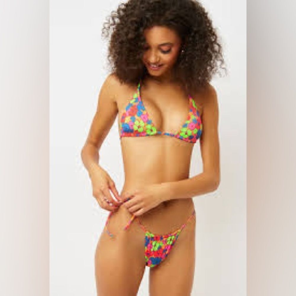Triangle Cheeky Bright Floral Print Bikini Large Multicolor